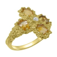 Britanci izrađeni 14k žuti zlatni prirodni dijamant i citrinski ženski prsten - Veličine opcije - veličine