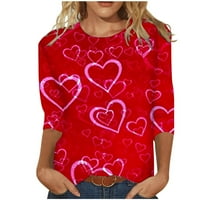 Dan zaljubljenih žena Ženski vrhovi Ženska modna tiskana labava majica rukava s rukavima Bluza Okrugli