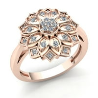 Originalna 0,25ct Round Cut Diamond Dame Flower Vintage Godišnjica Angažovano prstenasto 18K ruža, bijelo
