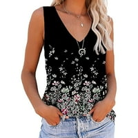 Ljetni ženski cvjetni vrhovi tiska, casual bez rukava V-izrez labavi bluze Moda udobna majica za majicu