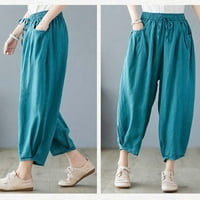 Farstey ženske pamučne posteljine harem pantalone džepovi za izvlačenje elastičnim strukom opuštene