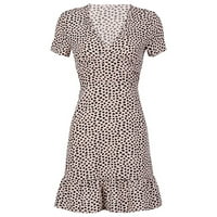 DRŽAVA ZA PROZORA ŽENSE V-izrez kratki rukav Print Slim Casual Beach Style Mini haljina V-izrez Patchwork