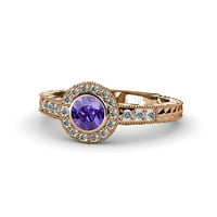 Iolite i dijamantni halo zaručnički prsten sa milgrain radom 0. CT TW u 14K ružičastog zlata.Size 8.5