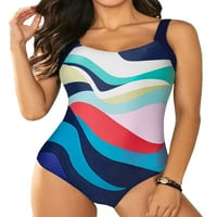 One Bathing Suit for Women Color Block Print One Swimsuit Athletic Crisscross Sports Training Slimming