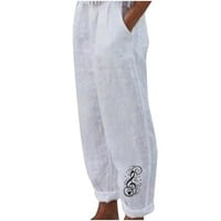 USMIXI ženske pantalone pamučne posteljine za žene casual elastični struk plus veličina dugačke hlače