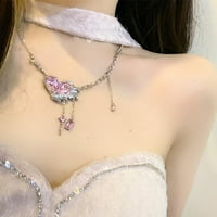 Sjajno dugo ružičasto u obliku slova srca Ogrlice od zvjernih svjetla, lanac, ružičasta lukana lanac