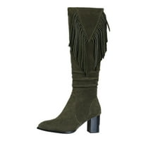 Ki-8Jcud Botas Mujer Women'S Autumn And Winter Side Tassel Suede Zipper Thick Heel Medium High Boots