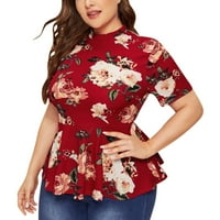 Ženska poslovna bluza i vrhovi vrat plus plus kratki tisak TOP bluza Peplum veličine t rukava dugi rastezanje