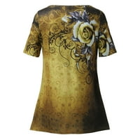Žene T majice Trendy cvjetni print spajanje kratkih rukava okrugla bluza za okrugle vrat Labavi vrh