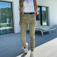 Twifer hlače za žene vježbati hlače, casual struk čvrste hlače fitness džepne tajice visoki mršavi gumb obrezane žene hlače