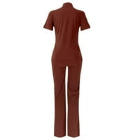 Hwmodou Womens Outfits Solid Boja majice kratkih rukava hlače sa džepovima Sportske trendy odijela za