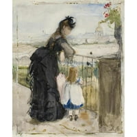 Berthe Morisot Crni moderni uokvireni muzej umjetnički print pod nazivom - na balkonu