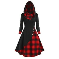 EFSTEB ženske haljine Gothic Vintage plairani patchwork s kapuljač s kapuljačom dolje haljina labava