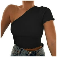 Bazyrey Womens V-izrez na vrhu ženske kratkih rukava, ljetne tuničke majice s kratkim rukavima crna
