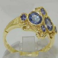 Britanci napravio 14k žuto zlato prirodni tanzanit ženski Winmens Obećaj prsten - veličina 7.5