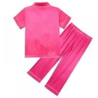 Djevojčica Imitirala set Silk Pijamas, kratki rukav + hlače odijelo za spavanje, 5-14y