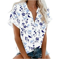 Ljetni vrhovi BigSell za žene V-izrez kratki rukav cvjetni otisak uzorka casual top bluza za bluzu za
