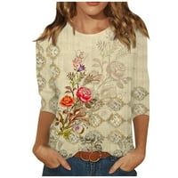 Huachen Womens Ljetni modni casual Three Quarter rukava Print Okrugli pulover za vrata