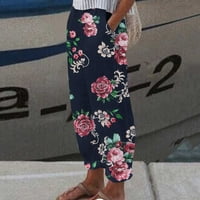 Brglopf ženske pamučne pantalone ljetne casual elastične visoke struk konusne pantalone cvjetni salon