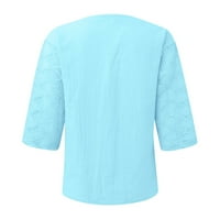Ljetna bluza Ženska modna ležerna čipkavica Šivanje čvrste boje u-izrez Tro-četvrt rukava Top Dame Top