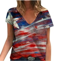 USMIXI Womens Ljetni vrhovi kratki rukav V-izrez Star Print T majice 4. jula Modna dana nezavisnosti