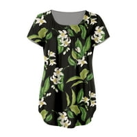 Bluza casual s kratkim rukavima cvjetni vrhovi V-izrez Moda za žene vojska zelena 3xl
