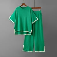 Ženske setovi Outfit Ljetne hlače Ispis majica kratkih rukava Casual Dvije odijelo Green Size Besplatno