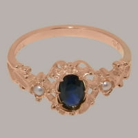 Britanska napravljena 10k Rose Gold Natural Sapphire i kultivirani Pearl Ženski prsten - Opcije veličine