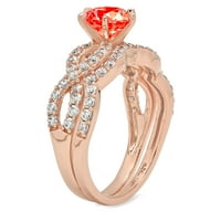 1. CT sjajan okrugli rez simulirani crveni dijamant 14k Rose Gold Solitaire sa akcentima Bridal Set