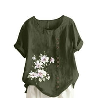 Dahyich ženski ljetni casual okrugli vrat kratkih rukava cvjetni tisak labave majice vojska zelena 3xl