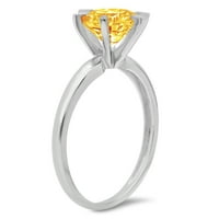 0. CT sjajan okrugli rez prirodni citrinski 14k bijeli zlatni pasijans prsten sz 6.75