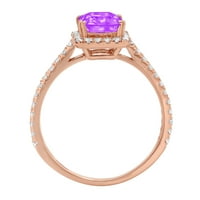 1.96ct smaragdni rez ljubičasti prirodni ametist 14k ružičasto zlato Angažovanje halo prstena veličine