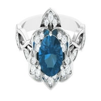 London Blue Topaz zaručni prsten s dijamantnim naglaskom, prstenom za cvijeće za žene, 1. CT London