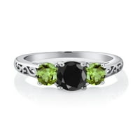 Gem Stone King Sterling Silver Black Sapphire i zeleni peridot Filigranski stil kamena prstena za žene