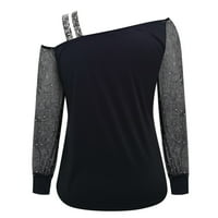 BAOCC Bluze za žene Dressy Ležerne prilike Modni ispis hladnog ramena T majica MESH dugi rukav za bluzu