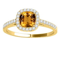 Aonejewelry 1. ct. Citrinski prsten u obliku dijamanta TTW u obliku jastuka u žutom zlatu od 10k