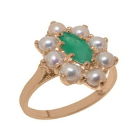 Britanski izrađeni 18K ružičasti zlatni prsten s prirodnim smaragdnim i kultiviranim bisernim ženskim