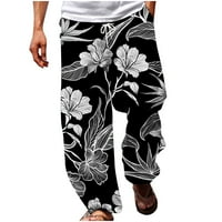 Muškarci Havajski stil hlače prevelike fit 3D tropsko otisak elastične strukske struke ravne duge hlače