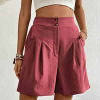 Ljetne kratke hlače visoke struke za žene Ležerne prilike u boji svijetle boje lagane širine hlače za