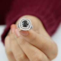 CT certificirana laboratorija stvorila crni dijamantni prsten sa cirkonom dvostrukom halo za žene, 14k