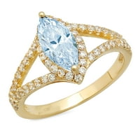 1.2ct Marquise Cut Prirodno nebo Plava Topaz 14k Žuto zlatna godišnjica Angažovanje halo prstena veličine 7.25