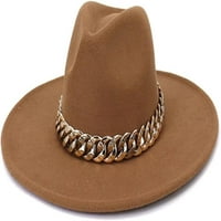 Annuodi metalni lanac vuneni šešir Zima Fedora šeširi Crkva Čvrsta boja Panama filce Hats Sombrero Fashion