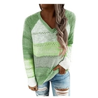 Entyinea Slatki džemper za žene posade vrat dugih rukava s prosipanjem pulover Plint džemper vrhom Green