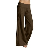 Posteljine pantalone plus veličina Žene Ljeto moda Ležerne prilike pune labave hlače Čvrste visoke strukske pantalone Duge ravne hlače za noge do 65% popusta