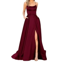 Elegantna zabavna haljina za žene Čvrsti satenski špageti remen bez leđa Split Svečane haljine vjenčane