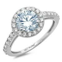 1.86ct okrugli rez plavi prirodni akvamarinski 14k Bijelo zlato Graviranje Izjava bridalne godišnjice Angažman vjenčanje halo prstena veličine 4,25