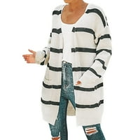 Vrhovi za žene Čvrsto boje srednje duljine pleteni kardigan sa labavim prugasti džepovi jesen i zimski udobni džemper