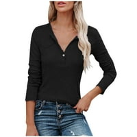 Pejock ženske V-izrezom Čvrsti rekreacijski pulover dugih rukava Bluze s majicama crne s