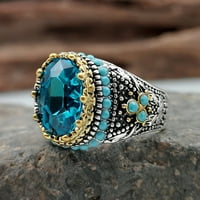 HonRane Men Ring Blue Rhinestone Fau Tirquoise Pjenušava vintage vjenčani prsten nakit pokloni