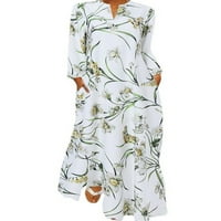 Pfysire ženske cvjetne tiskovine maxi haljine casual dugih rukava za odmor za odmor plus veličina
